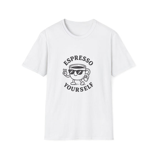 Espresso Yourself Unisex Softstyle T-Shirt, Coffee Lover Tee, Funny Cafe Shirt, Gift for Baristas, Quirky Graphic T-Shirt