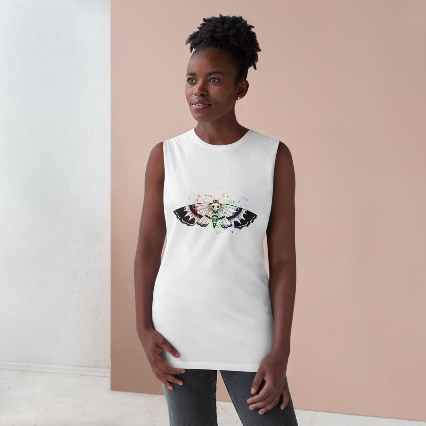 Unisex Moth Graphic Tank Top, Boho Summer Wear, Eco-Conscious Apparel, Festival Clothing, Perfect Gift for Nature Lovers