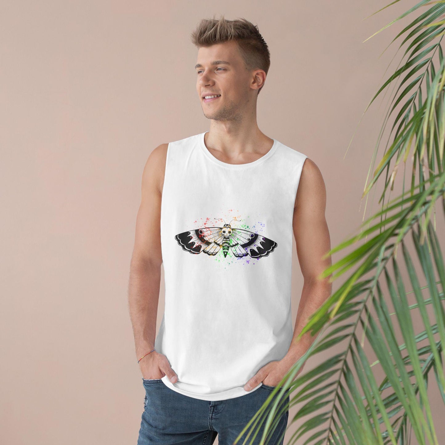 Unisex Moth Graphic Tank Top, Boho Summer Wear, Eco-Conscious Apparel, Festival Clothing, Perfect Gift for Nature Lovers
