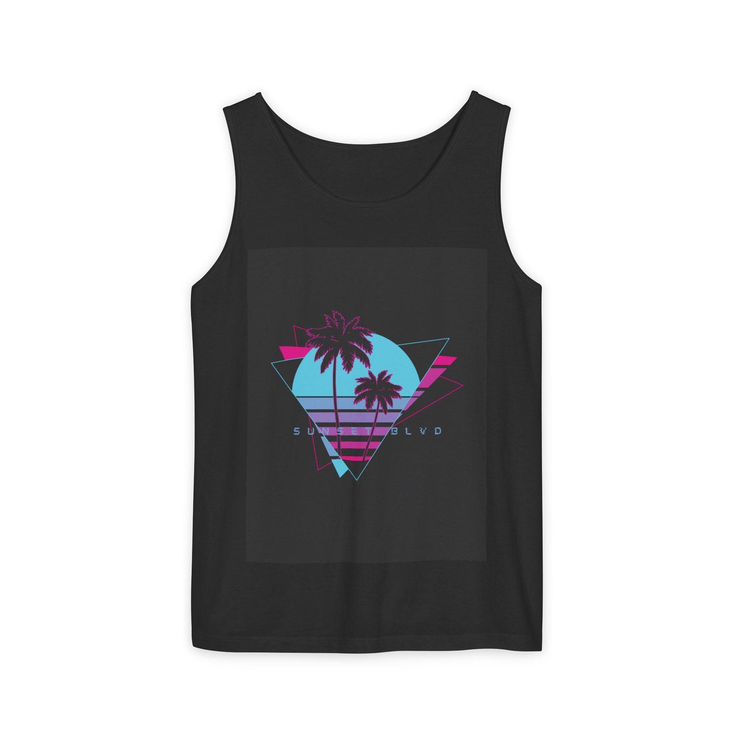 Sunset Blvd Vaporwave Tank Top - Unisex Garment-Dyed Top, Men's and Women's Clothing, Cyberpunk Apparel