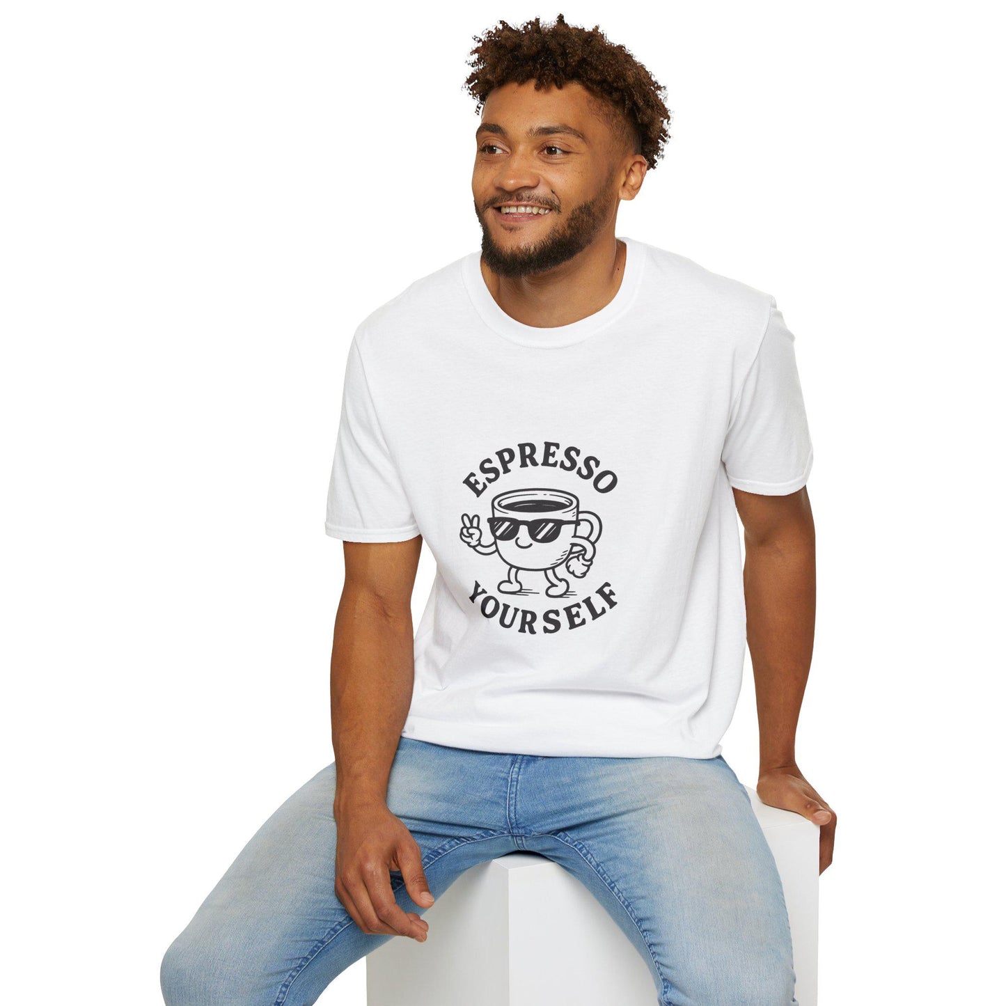 Espresso Yourself Unisex Softstyle T-Shirt, Coffee Lover Tee, Funny Cafe Shirt, Gift for Baristas, Quirky Graphic T-Shirt